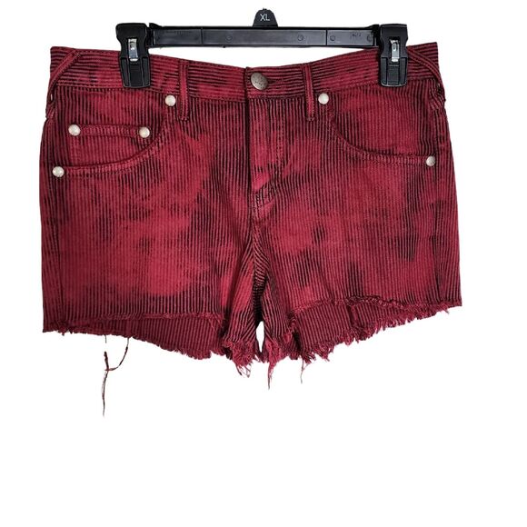 Free People Pants - Free People Womens Shorts Size 26 Cutoff Red Black Striped Denim Frayed Hem Mid